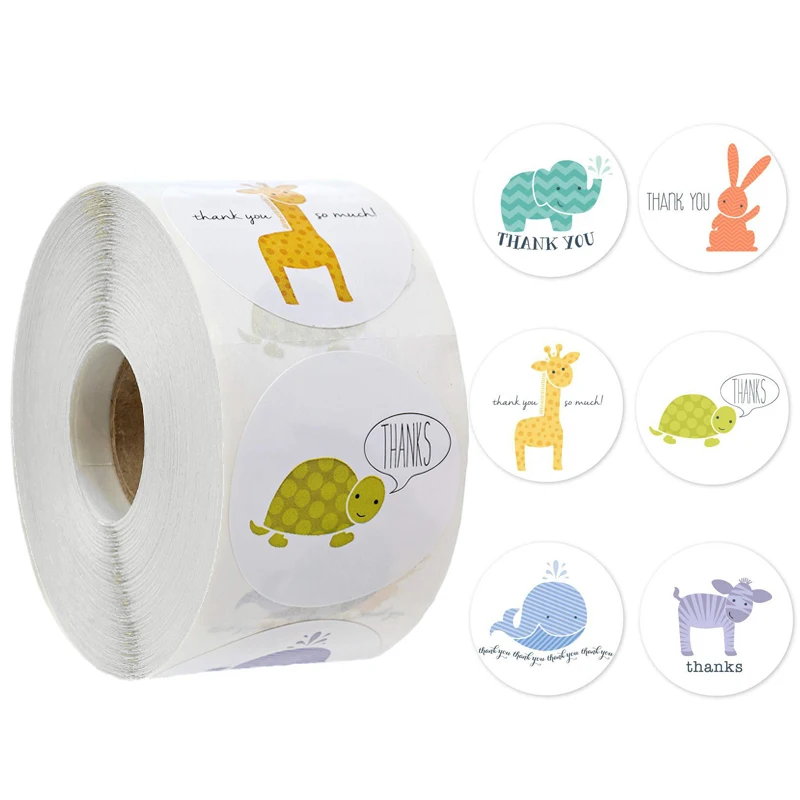 Custom 500 pieces / roll 6 kinds of animals thank you stickers tortoise elephant design gift seal 1 inch sticker
Custom 500 pieces / roll 6 kinds of animals thank you stickers tortoise elephant design gift seal 1 inch sticker
