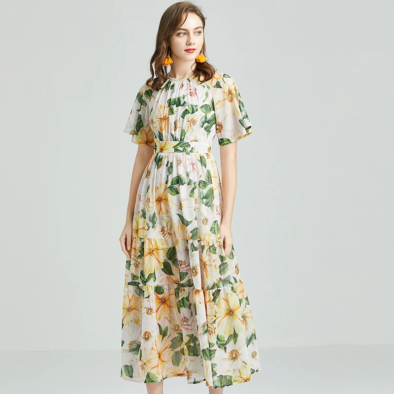 JSXDHK European Holiday Beach Maxi Flower Dress Elegant Women Short Sleeve O Neck Floral Printed Chiffon High Waist Long Dress
JSXDHK European Holiday Beach Maxi Flower Dress Elegant Women Short Sleeve O Neck Floral Printed Chiffon High Waist Long Dress