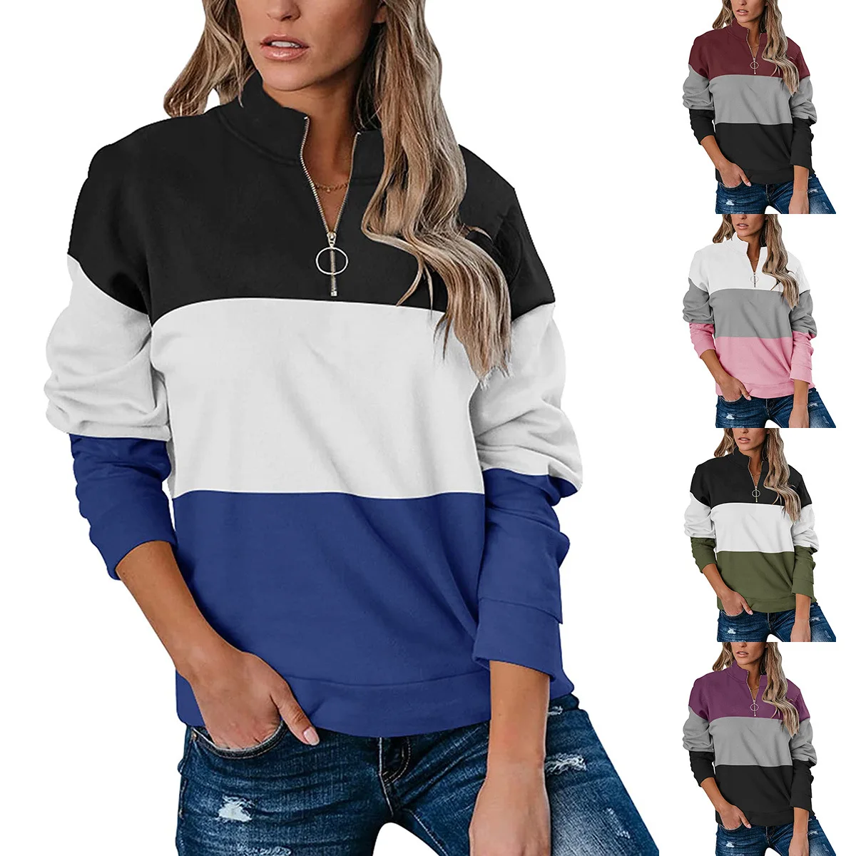 2021 autumn and winter new women's sweater, stitching contrast color long-sleeve stand-up collar zipper ladies sweater, ladies
2021 autumn and winter new women's sweater, stitching contrast color long-sleeve stand-up collar zipper ladies sweater, ladies