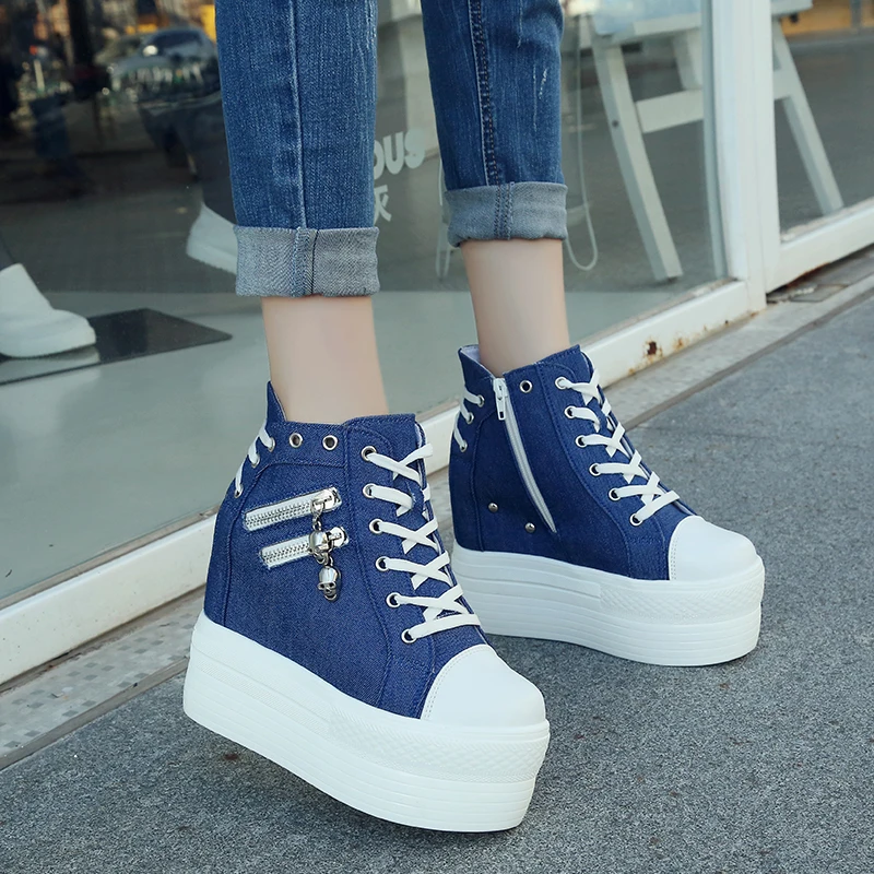 Wedges Canvas Shoes Woman Platform High Top Shoes Hidden Heel Height Increasing Casual Shoes Female White Black Blue 
Wedges Canvas Shoes Woman Platform High Top Shoes Hidden Heel Height Increasing Casual Shoes Female White Black Blue