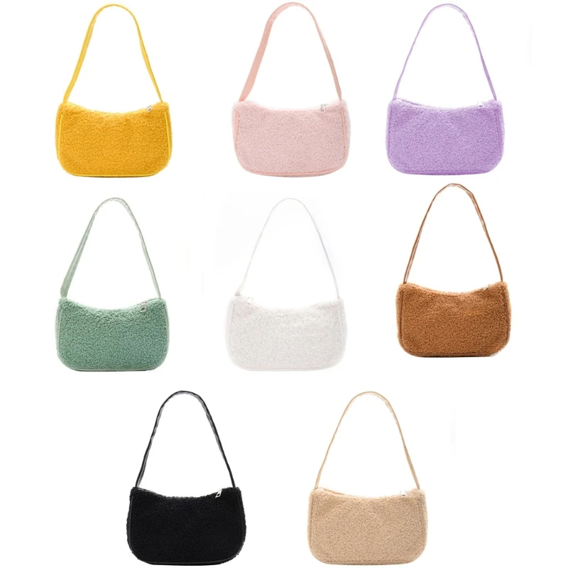 

Women Lamb Like Cloth Armpit Bag Autumn Winter Soft Underarm Shoulder Bag Female Warm Casual Solid Color Top Handle Handbag
