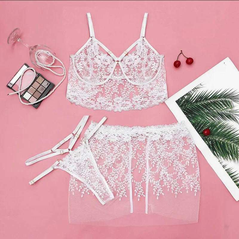 Women Sexy Hot Lingerie Sets White Lace Transparent Embroidered Lace Bra and Push Up Thong Panty Cover Skirt Nightwear
Women Sexy Hot Lingerie Sets White Lace Transparent Embroidered Lace Bra and Push Up Thong Panty Cover Skirt Nightwear