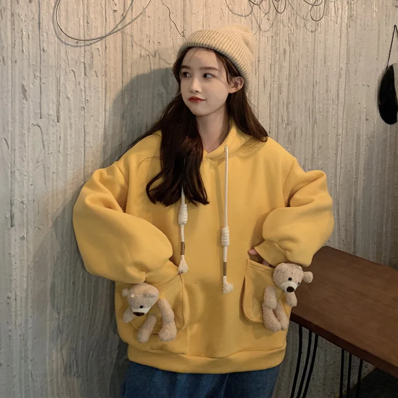 2020 Hoodies Women Loose Solid Color Hooded Long Sleeves Pullovers Sweatshirt Hoodie Crop Tops with A Bear Sweatshirt Clothes
2020 Hoodies Women Loose Solid Color Hooded Long Sleeves Pullovers Sweatshirt Hoodie Crop Tops with A Bear Sweatshirt Clothes