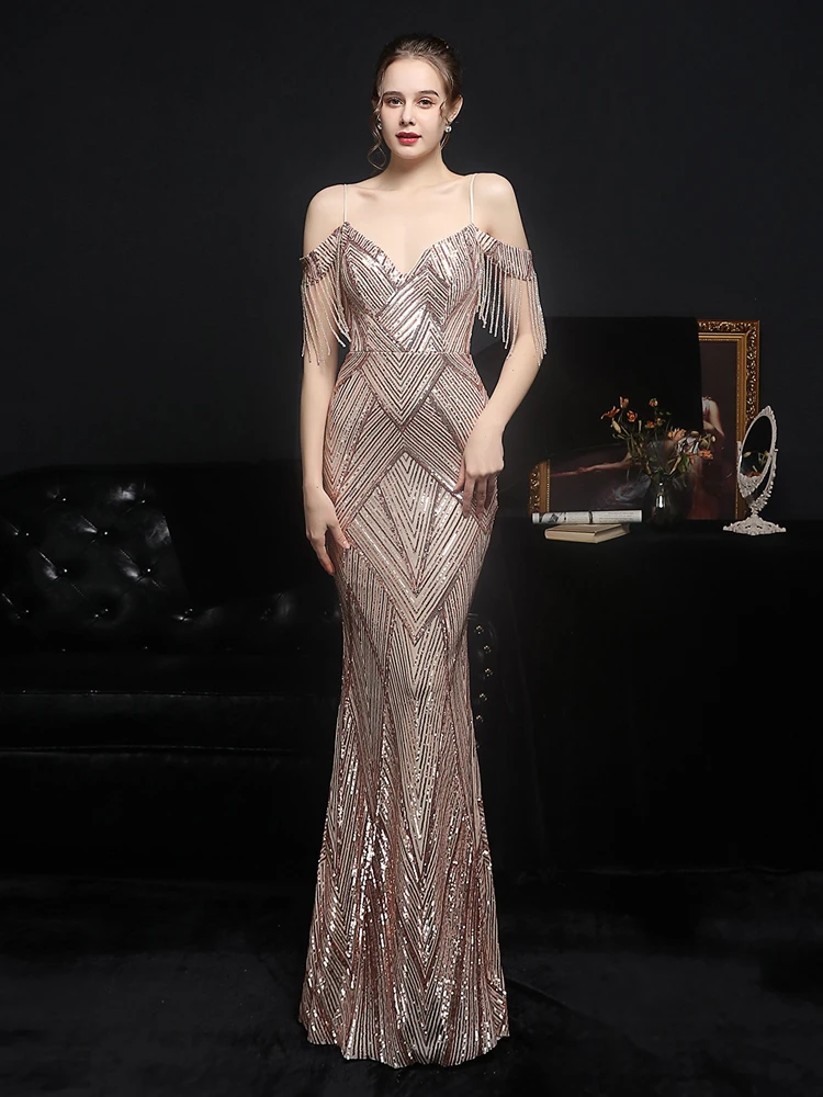 YIDINGZS Women Gold Sequin Party Dress Strap Maxi Dress Sexy V Neck Beading Evening Dress
YIDINGZS Women Gold Sequin Party Dress Strap Maxi Dress Sexy V Neck Beading Evening Dress