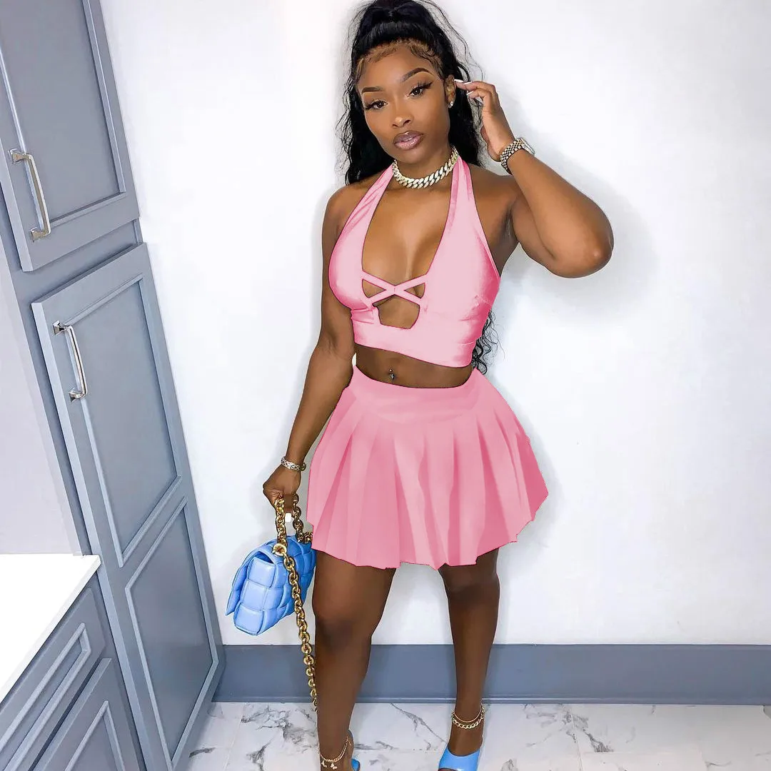 2021 New European and American Hot Style Sexy Women's Hollow Pleated Short Skirt Two-Piece Suit
2021 New European and American Hot Style Sexy Women's Hollow Pleated Short Skirt Two-Piece Suit