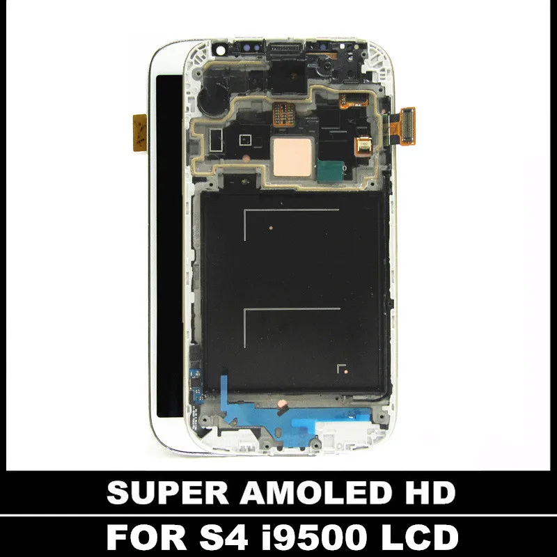 Для Samsung Galaxy S4 i9500 Мобильный LCD 100% супер AMOLED LCDS дисплей сенсорный экран Рамка