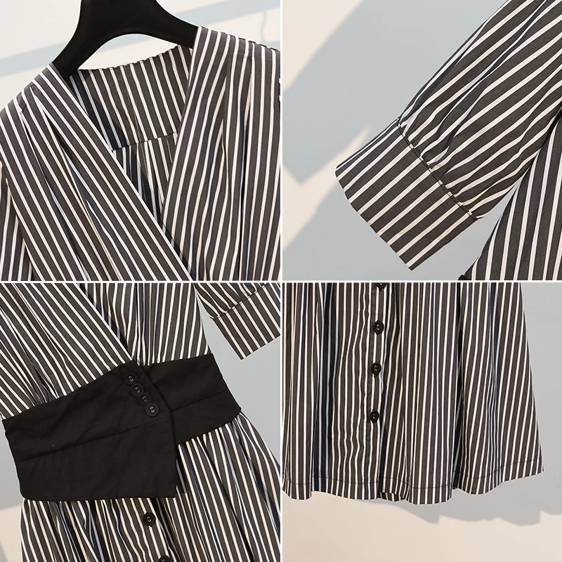 Plus size women Summer striped shirt dresses for women v neck short sleeve high waist bandage midi dress office ladies vestidos
Plus size women Summer striped shirt dresses for women v neck short sleeve high waist bandage midi dress office ladies vestidos