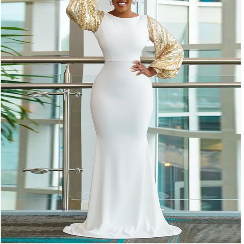 Sequins Luxury Maxi Dress Women Long Sleeves Round Neck Mermaid Floor-Length Female Elegant Evening Formal Party Dresses 2022
Sequins Luxury Maxi Dress Women Long Sleeves Round Neck Mermaid Floor-Length Female Elegant Evening Formal Party Dresses 2022