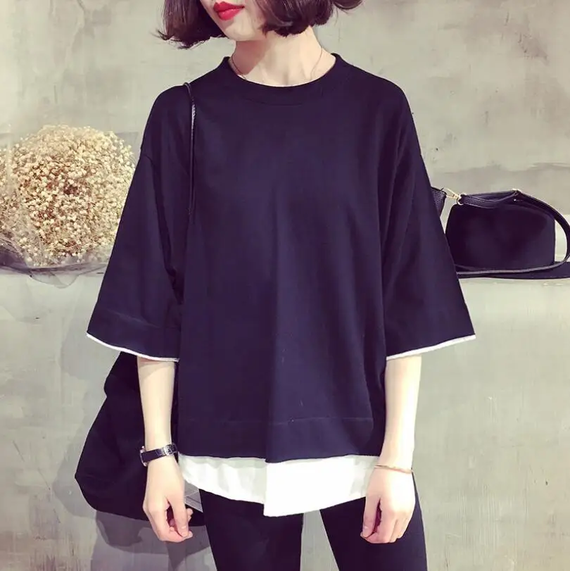 2021 Summer New Korean Women's Large Size Loose Solid Color Fake Two-piece Short-sleeved T-shirt Ladies Tops Woman Tshirts
2021 Summer New Korean Women's Large Size Loose Solid Color Fake Two-piece Short-sleeved T-shirt Ladies Tops Woman Tshirts