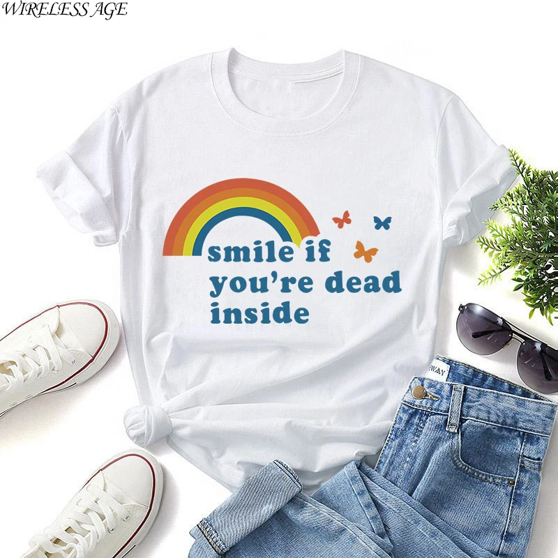 WIRELESS AGE T Shirt Women Short Sleeve Round Neck Cotton Rainbow Butterfly Printed Loose Casual Tops New Summer Fashion Wild 
WIRELESS AGE T Shirt Women Short Sleeve Round Neck Cotton Rainbow Butterfly Printed Loose Casual Tops New Summer Fashion Wild