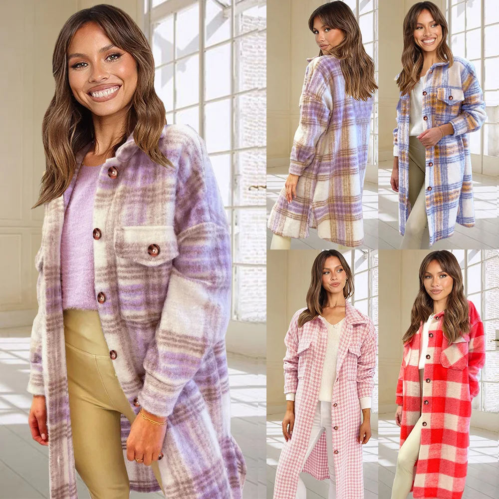 2021 Autumn and Winter New Women's Plaid Fleece Long Coat Casual Loose thin Single Breasted Lapel Large Women's Wear
2021 Autumn and Winter New Women's Plaid Fleece Long Coat Casual Loose thin Single Breasted Lapel Large Women's Wear