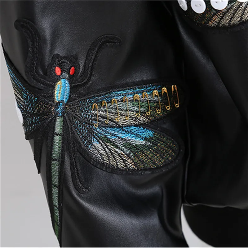 Black PU Leather Sweatshirt Women Hoodies Dragonfly Embroidery Fashion Pullovers Female O-Neck Long Sleeve Loose Sweatshirts
Black PU Leather Sweatshirt Women Hoodies Dragonfly Embroidery Fashion Pullovers Female O-Neck Long Sleeve Loose Sweatshirts