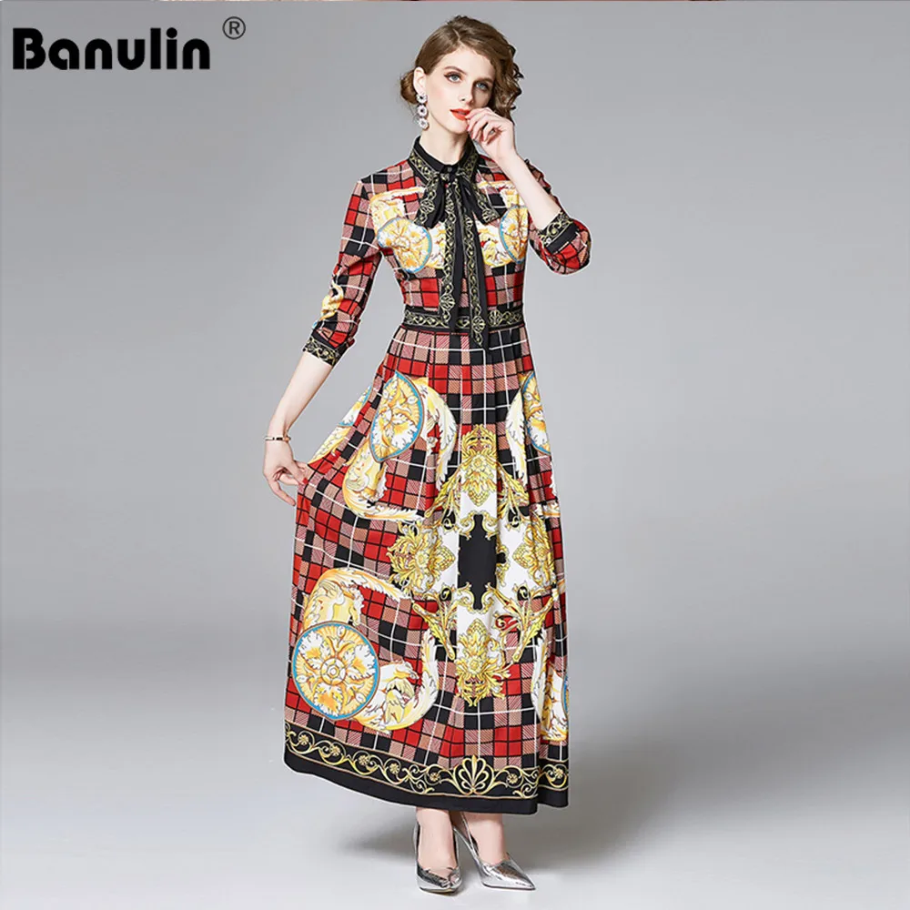 Banulin 2020 Spring Fashion Runway Maxi Dress Women's Long Sleeve Bow Gorgeous Flower Plaid Print Vintage Long Dress Vestidos
Banulin 2020 Spring Fashion Runway Maxi Dress Women's Long Sleeve Bow Gorgeous Flower Plaid Print Vintage Long Dress Vestidos