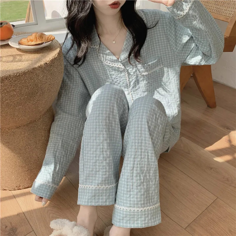 Хлопковый пижамный комплект, Весенняя женская одежда для сна, домашний костюм, кружевные женские топы с длинным рукавом и брюки, домашний сервис, комплект из 2 предметов D002
Хлопковый пижамный комплект, Весенняя женская одежда для сна, домашний костюм, кружевные женские топы с длинным рукавом и брюки, домашний сервис, комплект из 2 предметов D002