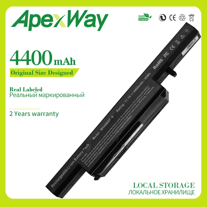 Apexway 6600 мАч 6 ячеек W540BAT батареи для ноутбука CLEVO W550SU1 W550SU2 W551SU1 87 W540S 427 4U4|laptop battery|6 cell