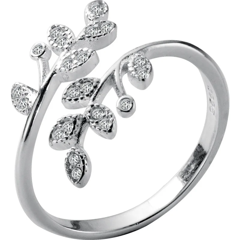 S925 silver jewelry with small fresh all-match temperament rhinestone leaf ajustable art olive branch ring for female wholesale
S925 silver jewelry with small fresh all-match temperament rhinestone leaf ajustable art olive branch ring for female wholesale