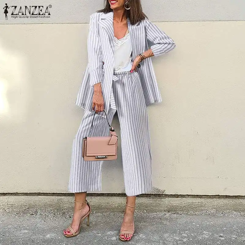 2022 Autumn Oversized 2 Pieces Cloth Women Striped Print Blazer And Pants Lady Casual Outwear Sets ZANZEA Fashion OL Pant Suits
2022 Autumn Oversized 2 Pieces Cloth Women Striped Print Blazer And Pants Lady Casual Outwear Sets ZANZEA Fashion OL Pant Suits