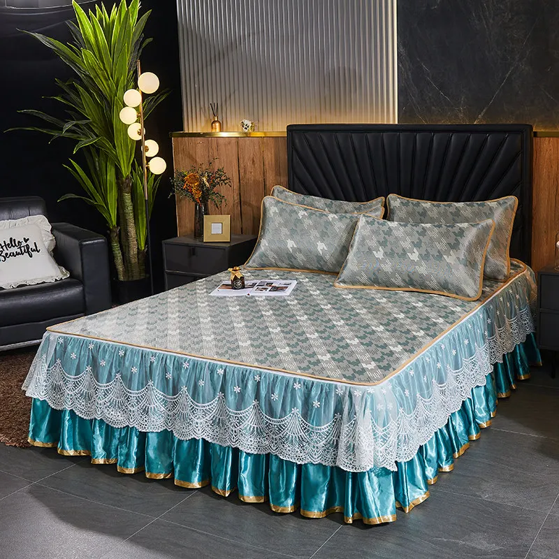 Plaid Queen Size Bedspread Summer Cool Bed Cover King Removable Lace Elastic Bedskirt Ruffle Sleeping Mat with 2 Pillow Cases
Plaid Queen Size Bedspread Summer Cool Bed Cover King Removable Lace Elastic Bedskirt Ruffle Sleeping Mat with 2 Pillow Cases
