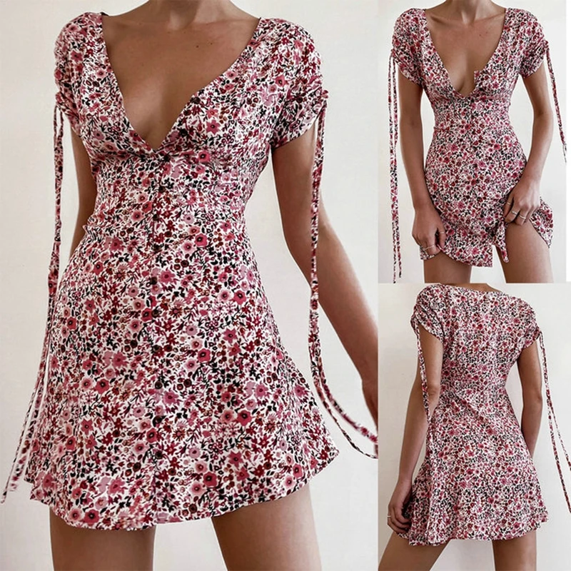 Summer Y2K Vintage Floral Printed Dress Button Deep V-Neck Drawstring Short Sleeves A-line Sundresses Women Vacation Streetwear
Summer Y2K Vintage Floral Printed Dress Button Deep V-Neck Drawstring Short Sleeves A-line Sundresses Women Vacation Streetwear