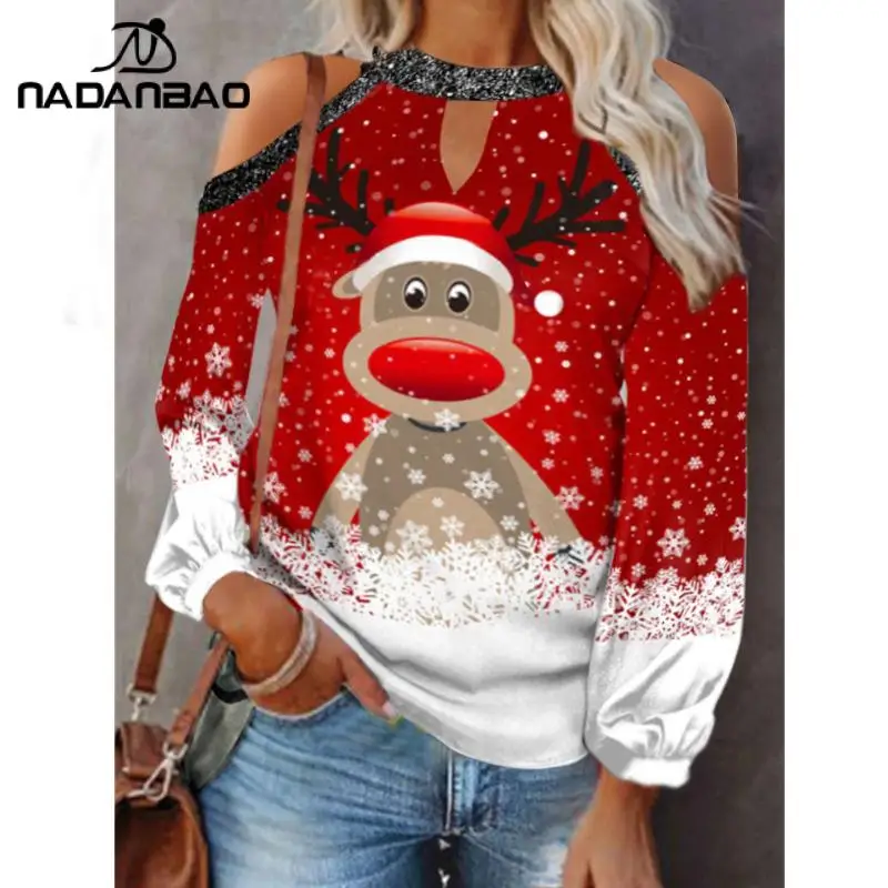 NADANBAO New Christmas Deer Print Top Blouse Sexy Off-shoulder T-shirts Women Oversized Casual Top Lantern Sleeve Xmas Pullover
NADANBAO New Christmas Deer Print Top Blouse Sexy Off-shoulder T-shirts Women Oversized Casual Top Lantern Sleeve Xmas Pullover