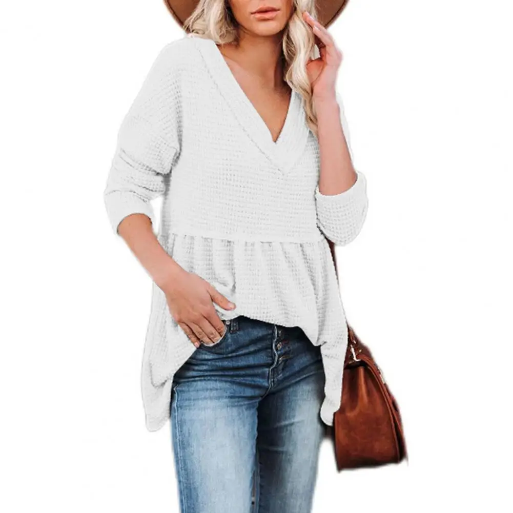 V-Neck Long Sleeve Women Blouse Autumn Winter Flowy Hem Solid Color Tunic Top Streetwear
V-Neck Long Sleeve Women Blouse Autumn Winter Flowy Hem Solid Color Tunic Top Streetwear