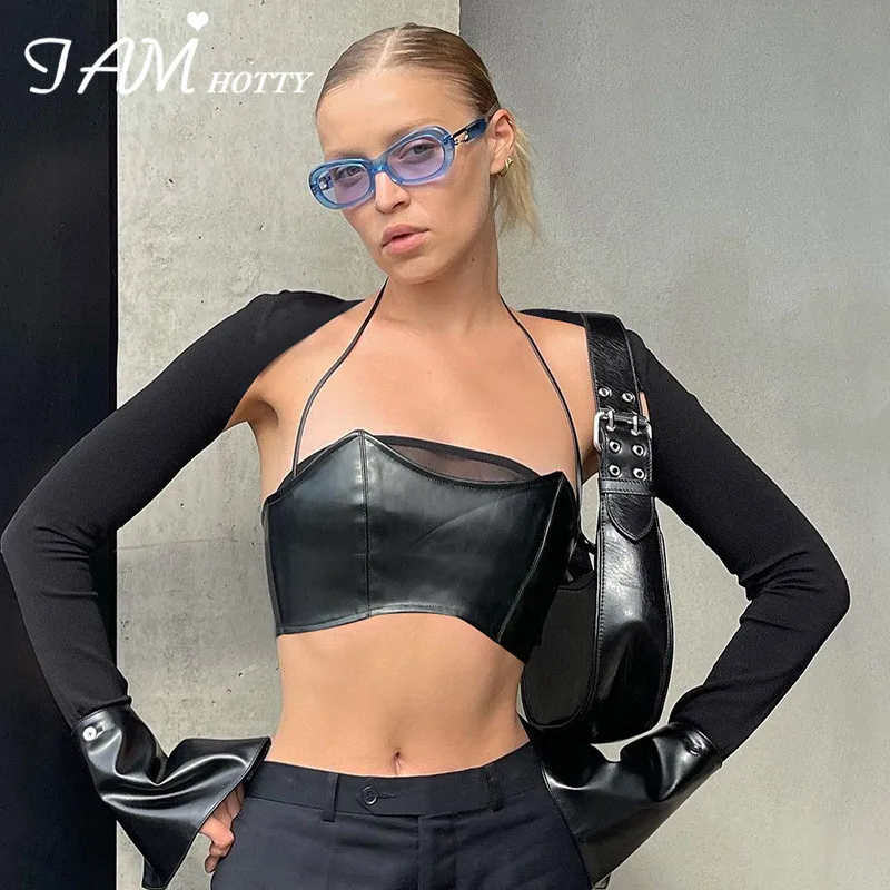 Сексуальный женский костюм IAMHOTTY из искусственной кожи с лямкой на шее и футболкой, Женский Готический пуловер в стиле панк с длинным рукаво...
Сексуальный женский костюм IAMHOTTY из искусственной кожи с лямкой на шее и футболкой, Женский Готический пуловер в стиле панк с длинным рукаво...