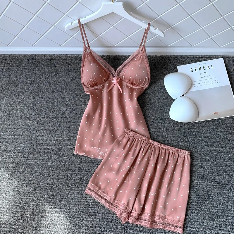 Satin Silk Nightwear Pajamas Sets Womens Strap Top&Shorts 2021 New Lace Sleepwear Sleep Suit Lounge Wear Sexy Home Wear Pijamas
Satin Silk Nightwear Pajamas Sets Womens Strap Top&Shorts 2021 New Lace Sleepwear Sleep Suit Lounge Wear Sexy Home Wear Pijamas
