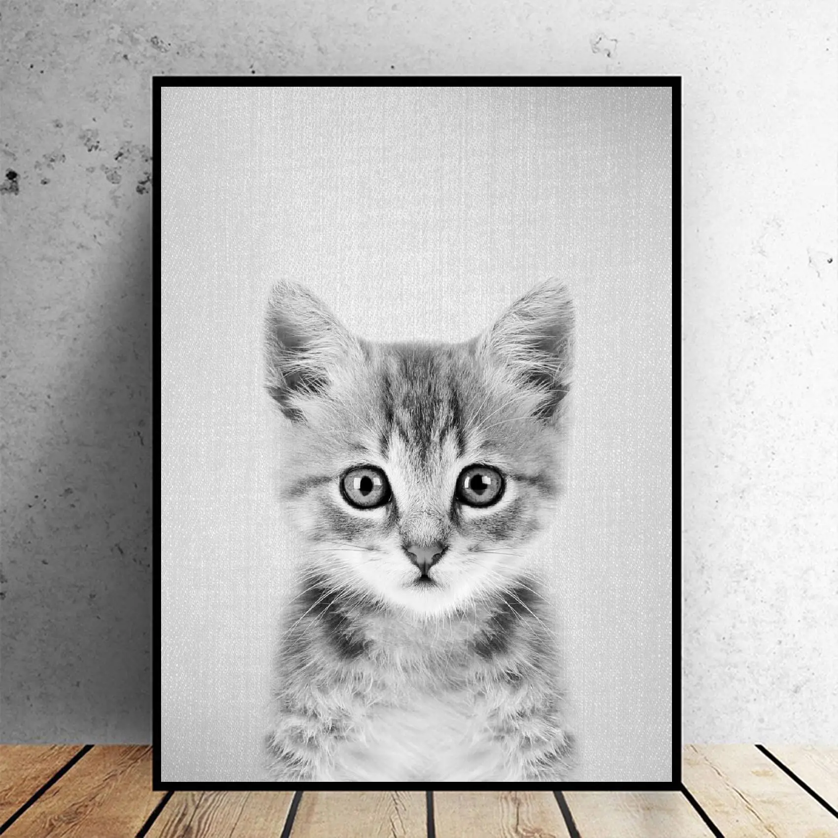 Черно белая Картина на холсте с котенком художественный печатный плакат картина