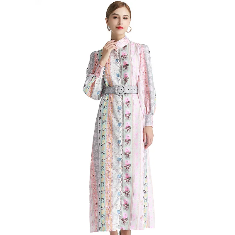 Ethnic Style Temperament Striped Floral Women's New 2021 Early Spring Single-Breasted Belt Waist Trimming Fashion Long Dress
Ethnic Style Temperament Striped Floral Women's New 2021 Early Spring Single-Breasted Belt Waist Trimming Fashion Long Dress