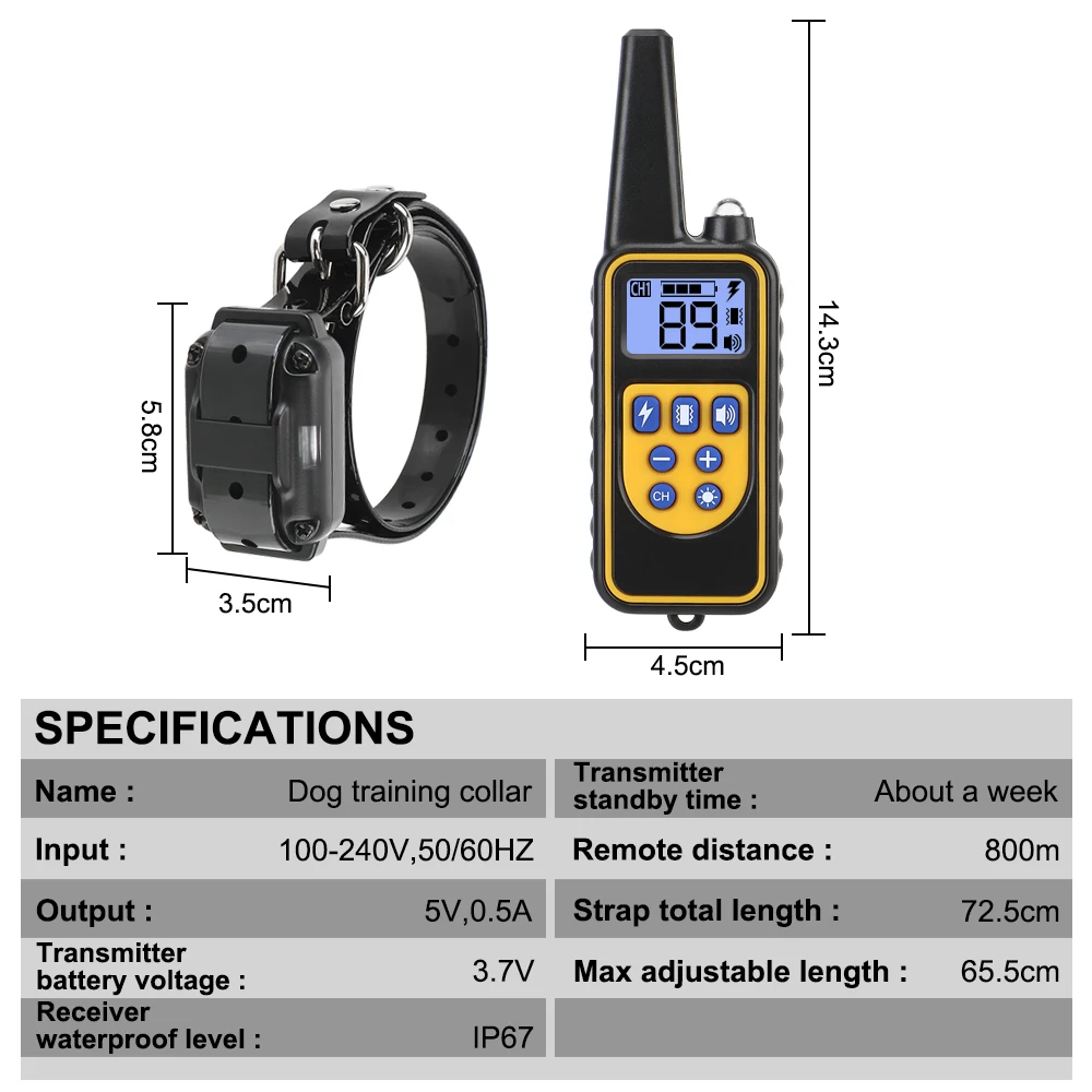 880 Yards LCD Display Electric Rechargeable Remote Control Pet Products IP67 Waterproof Pet Dog Training Collar
880 Yards LCD Display Electric Rechargeable Remote Control Pet Products IP67 Waterproof Pet Dog Training Collar