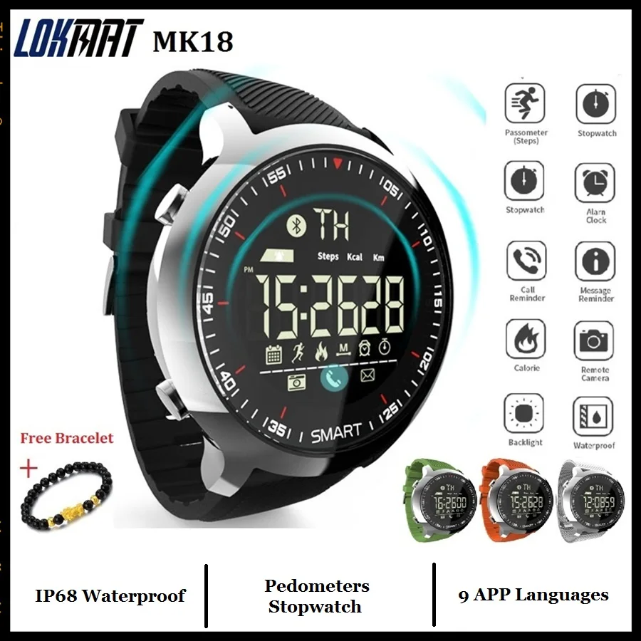Умные часы LOKMAT мужские, с Bluetooth, IP68, водонепроницаемые, удаленное управление камерой, шагомеры, спортивные, звонки, сообщения, напоминание, 2020
Умные часы LOKMAT мужские, с Bluetooth, IP68, водонепроницаемые, удаленное управление камерой, шагомеры, спортивные, звонки, сообщения, напоминание, 2020