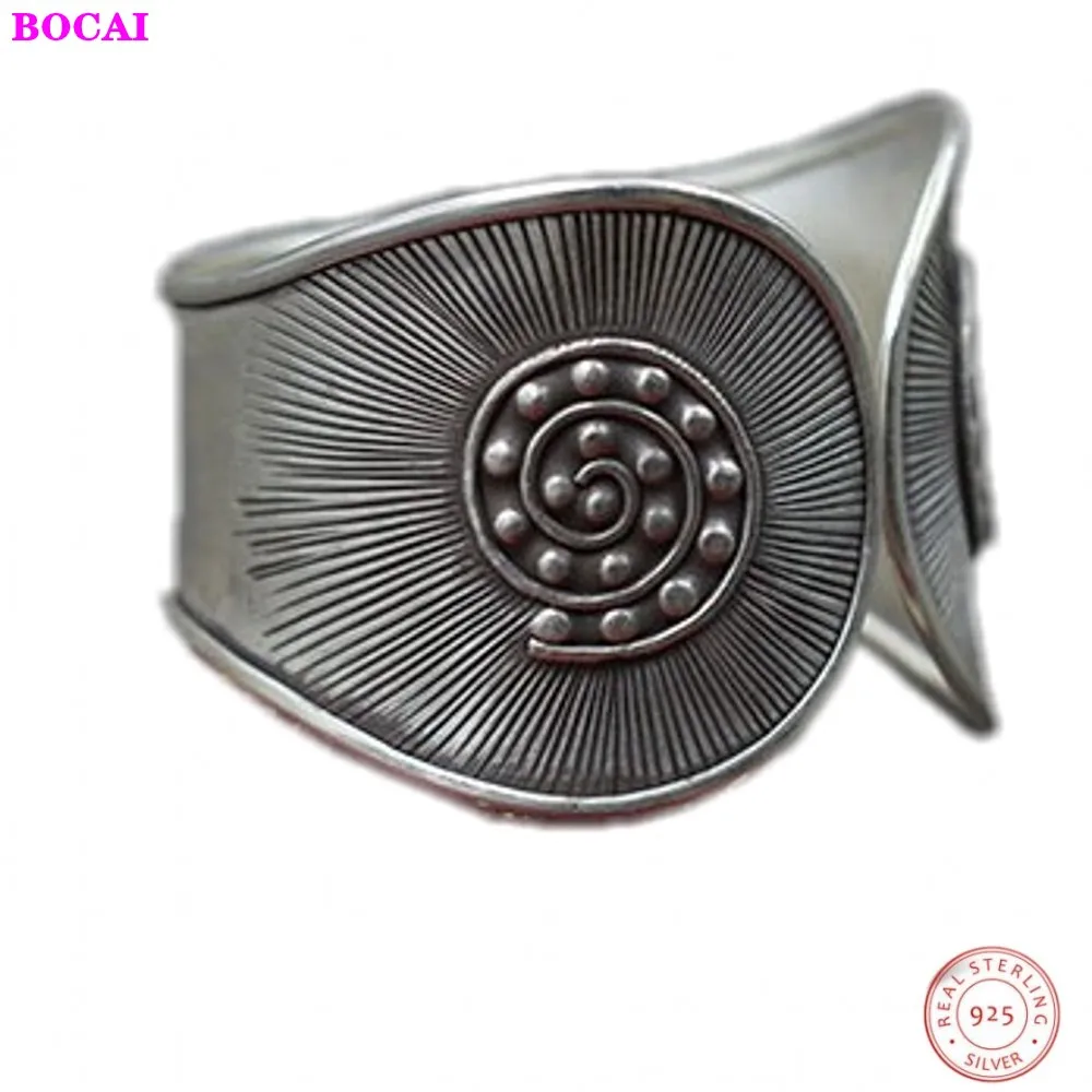 

Женский браслет ручной работы BOCAI из стерлингового серебра S925 пробы, Широкий изысканный браслет из чистого серебра 925 пробы