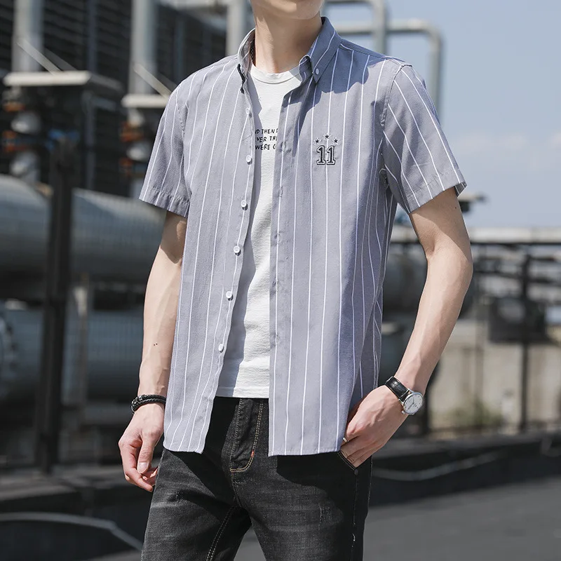 Summer short sleeve vertical stripe Embroidered Shirt Men's Korean fashion short sleeve shirt casual men's day 5 
Summer short sleeve vertical stripe Embroidered Shirt Men's Korean fashion short sleeve shirt casual men's day 5
