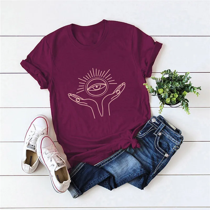 S-5XL Summer 100%cotton Women Plus Size T Shirt Funny Eye Print Shirt Short Sleeve Tees Casual T Shirts Women Fashion Clothing 
S-5XL Summer 100%cotton Women Plus Size T Shirt Funny Eye Print Shirt Short Sleeve Tees Casual T Shirts Women Fashion Clothing