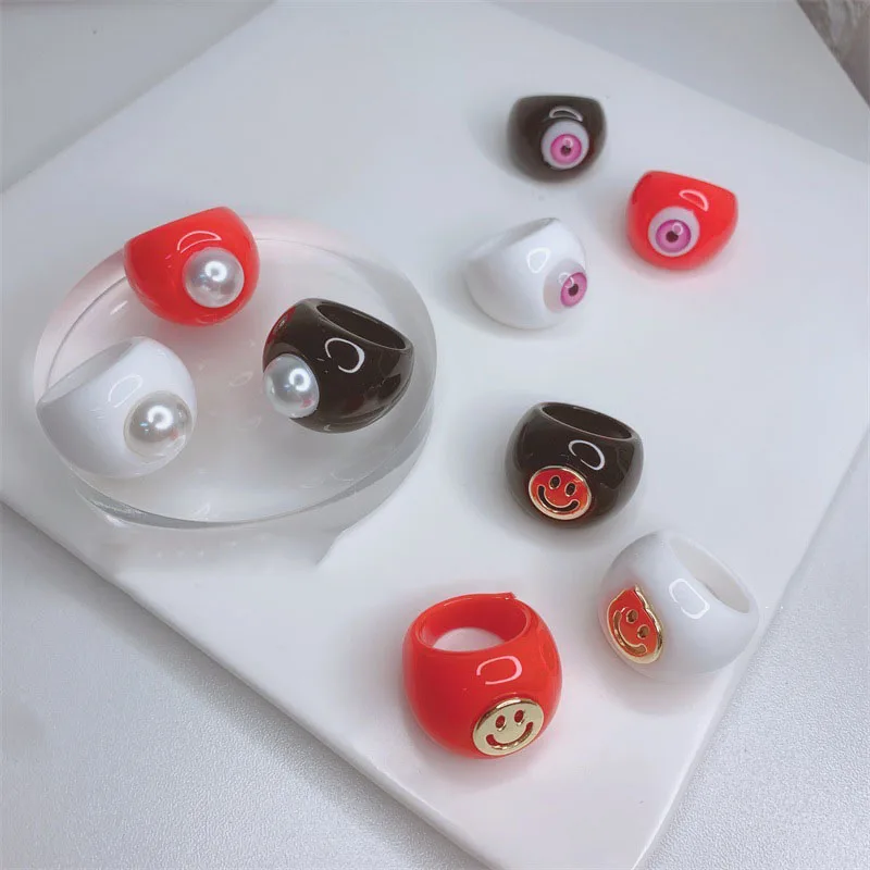 New Colorful Funny Eye Smiley Geometry Oval Acrylic Resin Pearl Round Wide Big Rings For Women Girls Adorable Jewelry Gifts
New Colorful Funny Eye Smiley Geometry Oval Acrylic Resin Pearl Round Wide Big Rings For Women Girls Adorable Jewelry Gifts