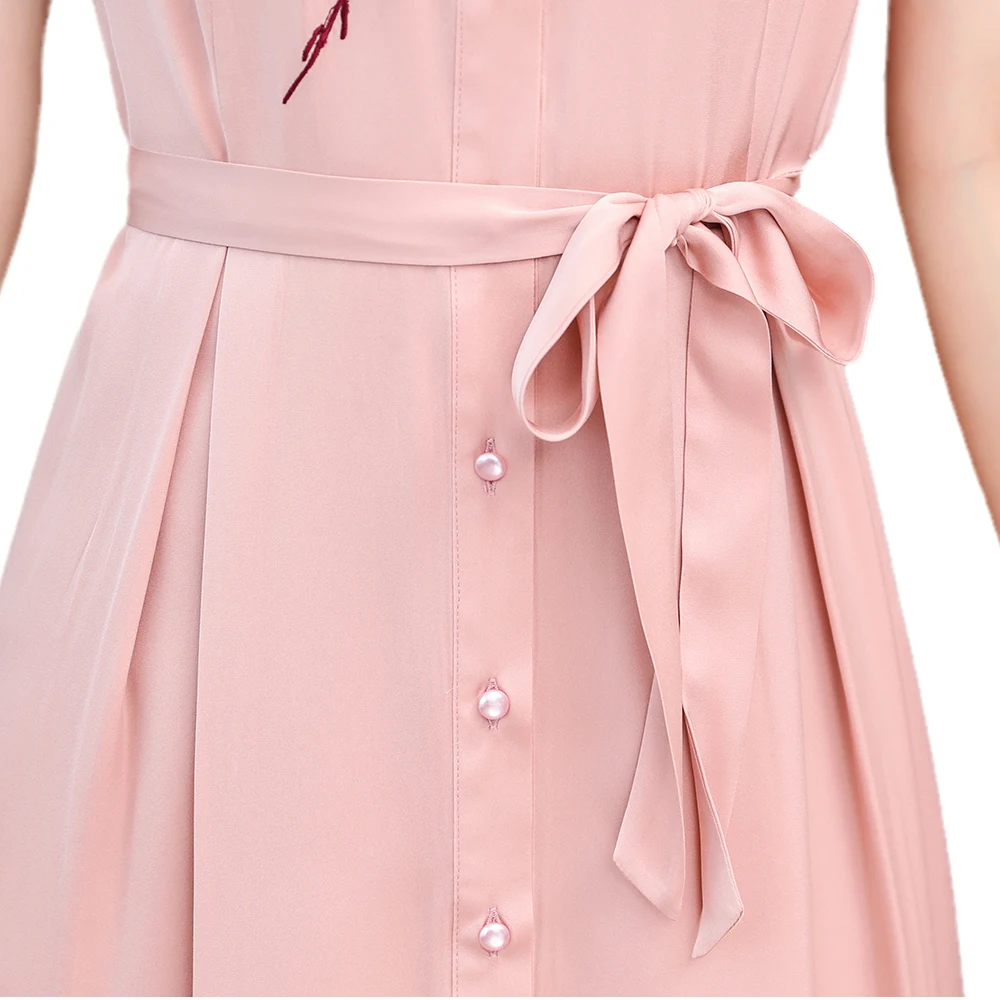 2021 Summer High End Embroided Short Sleeve Pink Silk Dress With Turn-Down Collar For Woman Elegant And Natural Sexy
2021 Summer High End Embroided Short Sleeve Pink Silk Dress With Turn-Down Collar For Woman Elegant And Natural Sexy