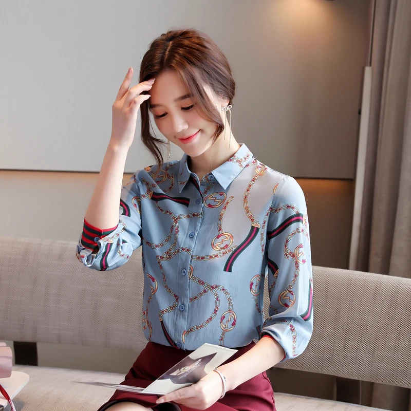 Chiffon Women's Blouse Print Polo Shirt Fashion New Korean Loose Casual Plus Size Summer Long Sleeve Top Houthion
Chiffon Women's Blouse Print Polo Shirt Fashion New Korean Loose Casual Plus Size Summer Long Sleeve Top Houthion