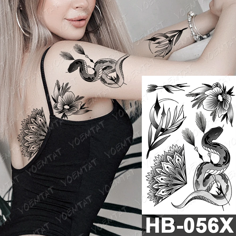 

Waterproof Temporary Tattoo Sticker Dark Goldfish Chrysanthemum Flash Tattoos Old School Body Art Arm Fake Tatoo Women Men
