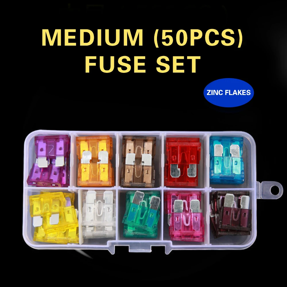 50 шт., Автомобильные предохранители, 2 А, 3 А, 5 А, 7,5 А, 10 А, 15 А, 20 А, 25 А, 30 А, 35 А 
50 шт., Автомобильные предохранители, 2 А, 3 А, 5 А, 7,5 А, 10 А, 15 А, 20 А, 25 А, 30 А, 35 А