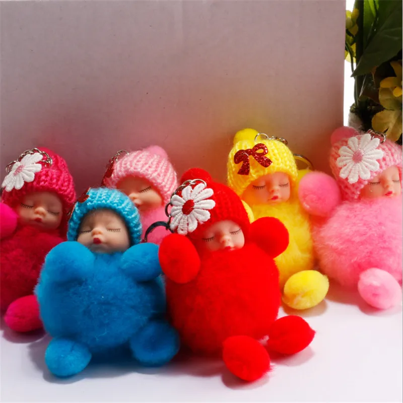 

5pcs/lot Plush Keychains Cute Doll Flower Bow Pompom Rabbit Fur Ball Key Chain Fluffy Car Keyring porte clef Bag Key Ring