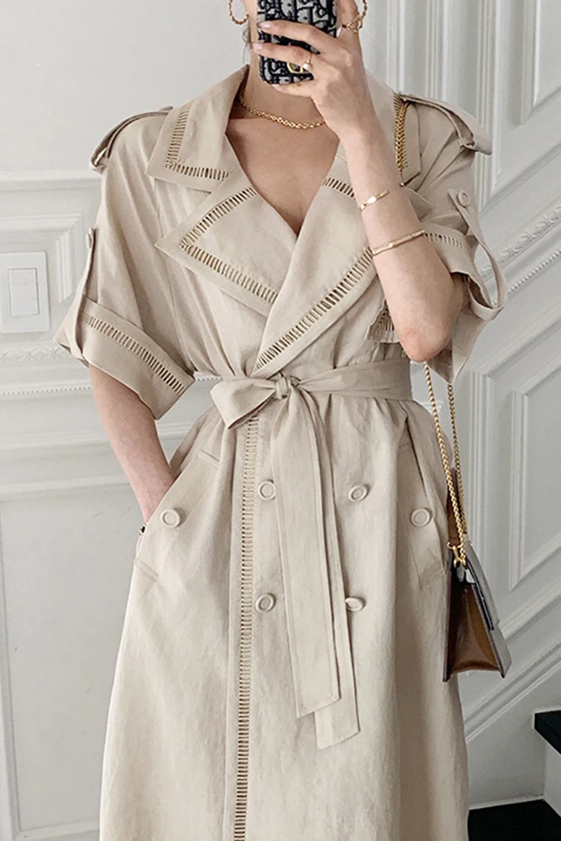 Korean chic French style elegant wind lapel double-breasted lace-up waist long skirt summer short-sleeved dress women
Korean chic French style elegant wind lapel double-breasted lace-up waist long skirt summer short-sleeved dress women