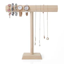 Portable Wooden Bracelet Chain T-Bar Rack Jewelry Display Stand For Bangle Watch Necklace Home Organization Holder Showcase