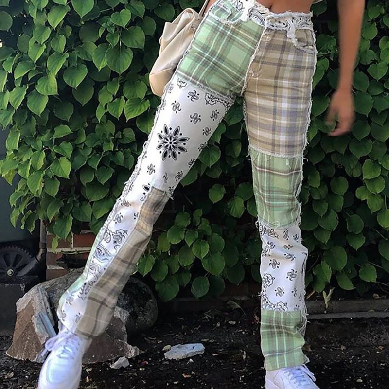 Fashion Autumn Women's Jeans Y2K High Street Denim Raw Edge Plaid Paisley Paneled Straight Pants Streetwear Girls Clothing
Fashion Autumn Women's Jeans Y2K High Street Denim Raw Edge Plaid Paisley Paneled Straight Pants Streetwear Girls Clothing