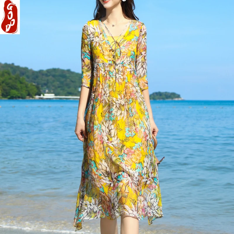 Women Summer Dress Silk Print Floral Long Dress Elegant Slim Beach Dresses Boho Yellow Party Vestidos Verano 2021 LPL1542
Women Summer Dress Silk Print Floral Long Dress Elegant Slim Beach Dresses Boho Yellow Party Vestidos Verano 2021 LPL1542