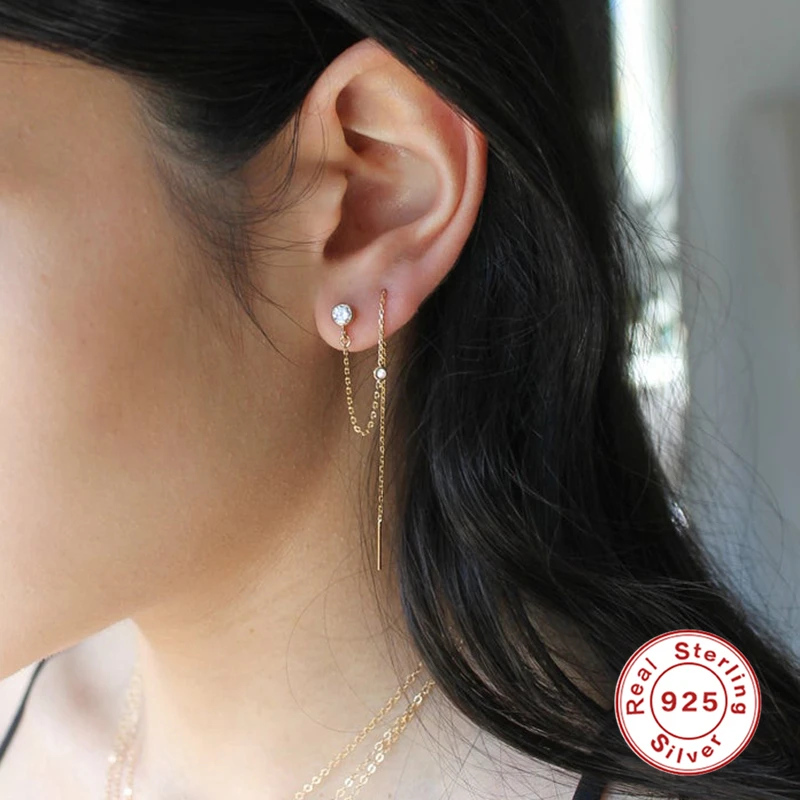 Aide 1pcs 925 Sterling Silver Stud Earrings for Women Silver Pendientes Chain Piercing Zircon Huggie Earings Jewelry Gift Aretes
Aide 1pcs 925 Sterling Silver Stud Earrings for Women Silver Pendientes Chain Piercing Zircon Huggie Earings Jewelry Gift Aretes
