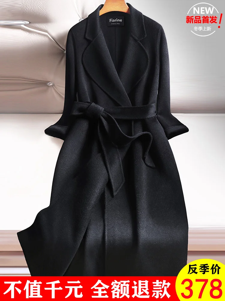 High end double-sided cashmere coat women's black long knee 2021 new Hepburn wool coat out of season
High end double-sided cashmere coat women's black long knee 2021 new Hepburn wool coat out of season