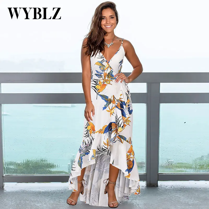 WYBLZ Summer Women Beach Maxi Dress Floral Print Sling Ruffle Irregular Wrap Boho Long Dress Casual V Neck Sexy Party Sundress
WYBLZ Summer Women Beach Maxi Dress Floral Print Sling Ruffle Irregular Wrap Boho Long Dress Casual V Neck Sexy Party Sundress