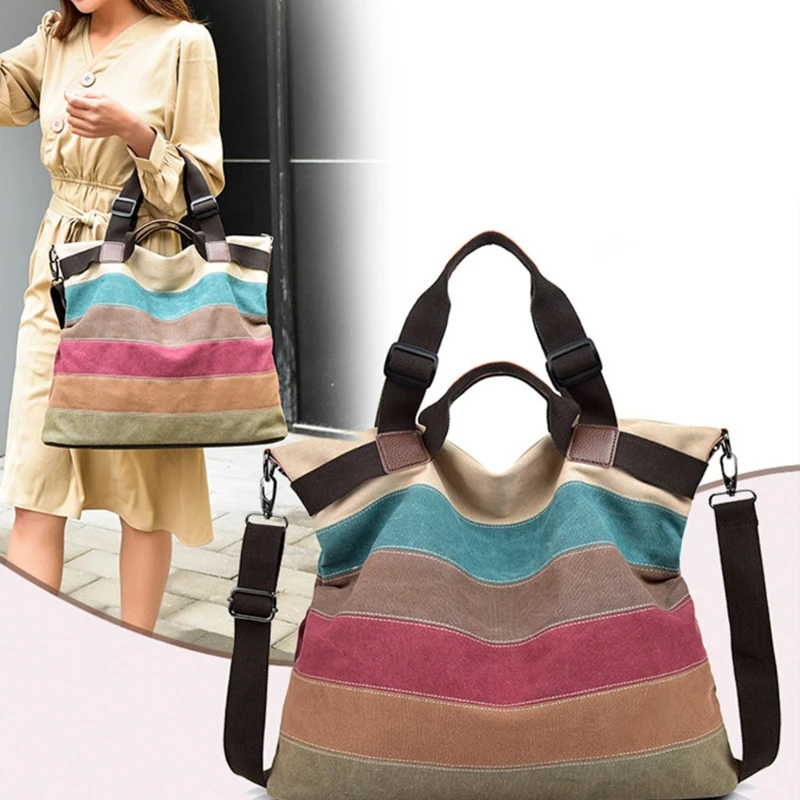 Women Large Canvas Shoulder Tote Bag Multicolor Striped Crossbody Handbag Purse
Women Large Canvas Shoulder Tote Bag Multicolor Striped Crossbody Handbag Purse