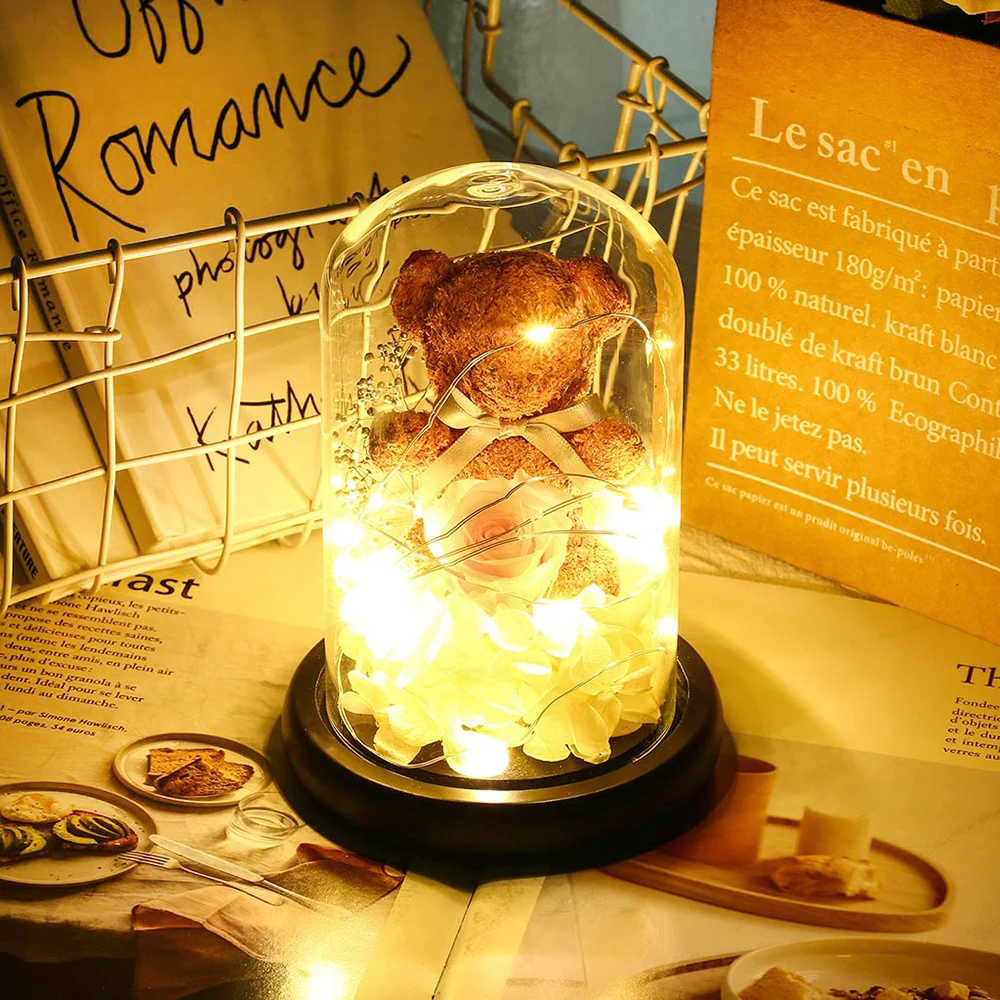 New Teddy Bear Rose Flowers In Glass Dome Christmas Festival DIY Cheap Home Wedding Decoration Birthday Valentine's Day Gift
New Teddy Bear Rose Flowers In Glass Dome Christmas Festival DIY Cheap Home Wedding Decoration Birthday Valentine's Day Gift