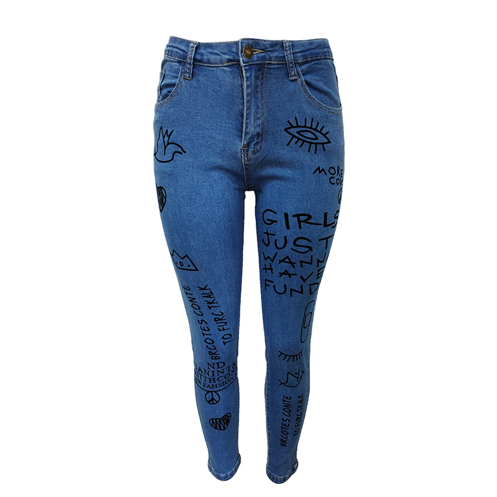 2021 Women Fashion Hip Hop Letters Print High Waist Button Jeans Cartoon Pattern Graffiti Slim Stretch Denim Pencil Pants
2021 Women Fashion Hip Hop Letters Print High Waist Button Jeans Cartoon Pattern Graffiti Slim Stretch Denim Pencil Pants